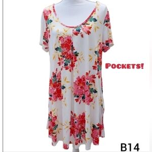Floral Trapeze Dress Pockets Soft Cool Material USA 2XL